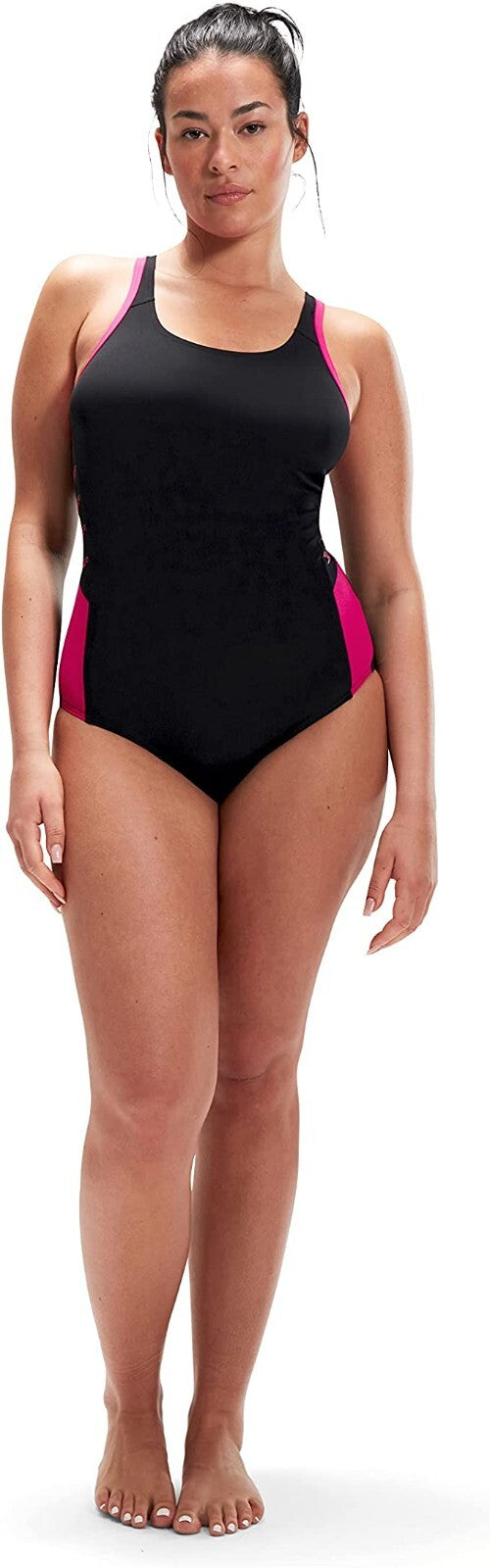 Speedo Women's Boom Logo Splice Muscleback Swimsuit Swimming Costume Pink BNWT