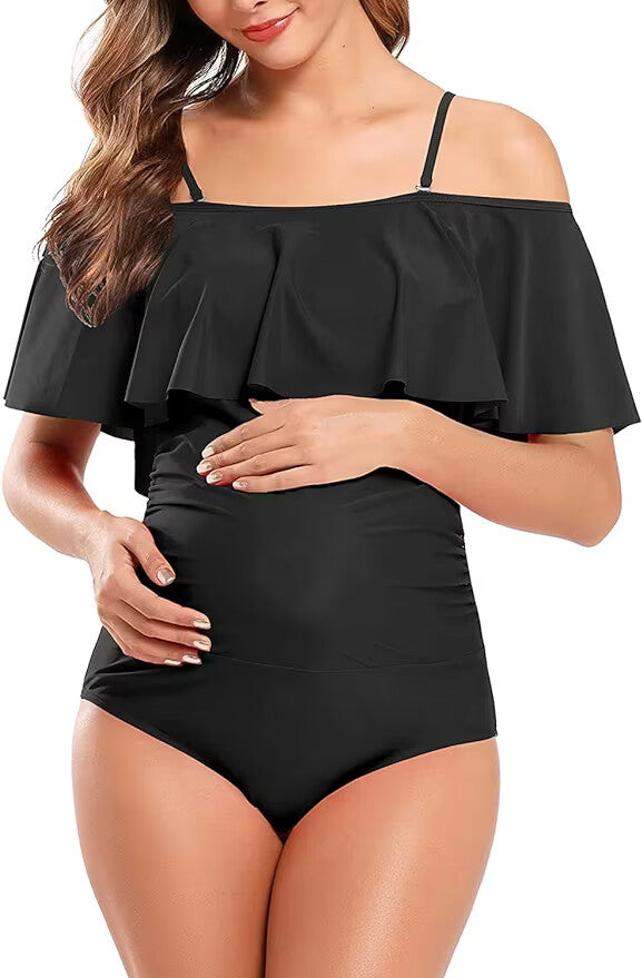 Shekini Women's Maternity Ruffled Off Shoulder Swimsuit Swimming Costume BNWT