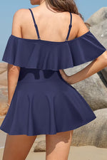 Shekini Women's Off-Shoulder Flounce Swim Dress Swimsuit Swimming Costume BNWT