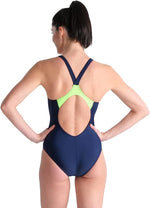 Arena Women's V Back Graphic Swimsuit Swimming Costume Ladies Navy/Green BNWT
