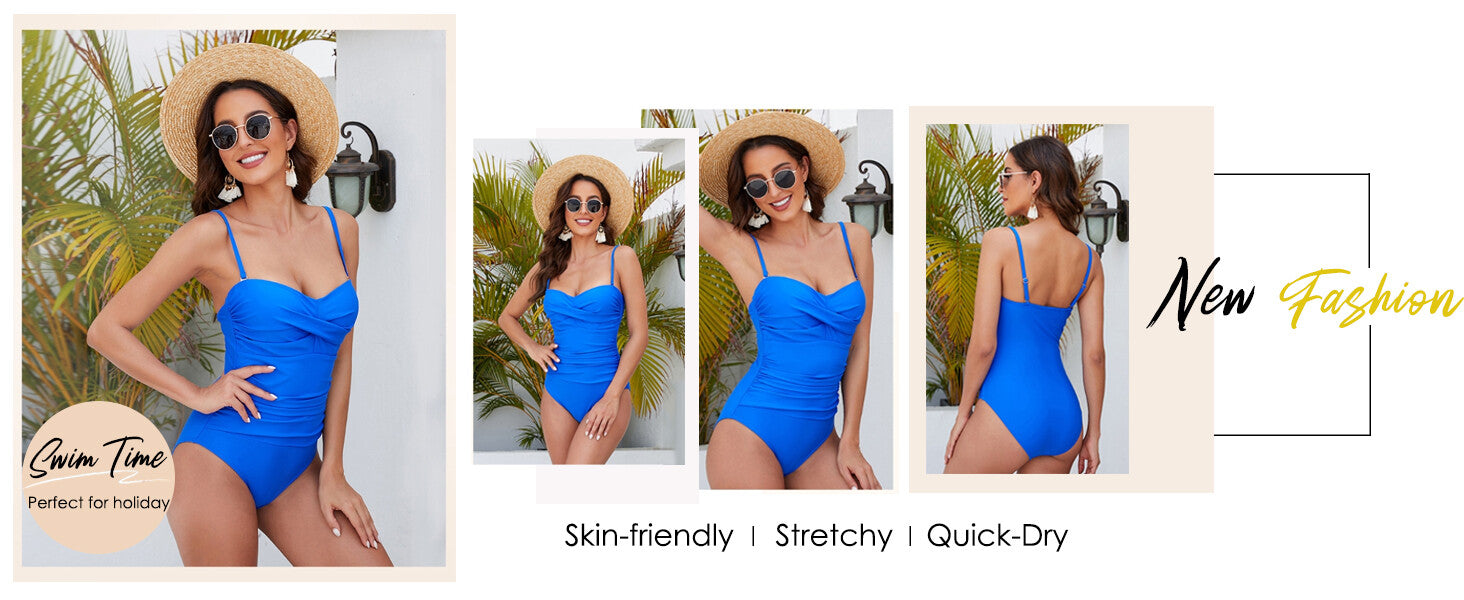 Derssity Women's Ruched Tummy Control Bandeau Twist Swimsuit Swimming Costume