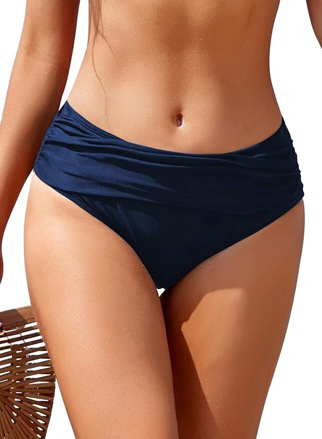 Shekini Women's Ruched Bikini Bottom Swimsuit Swimming Costume Medium Waist BNWT