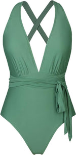 Cupshe Women's Deep Plunge Criss Cross Back Swimsuit Swimming Costume BNWT
