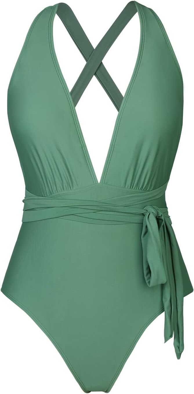 Cupshe Women's Deep Plunge Criss Cross Back Swimsuit Swimming Costume BNWT
