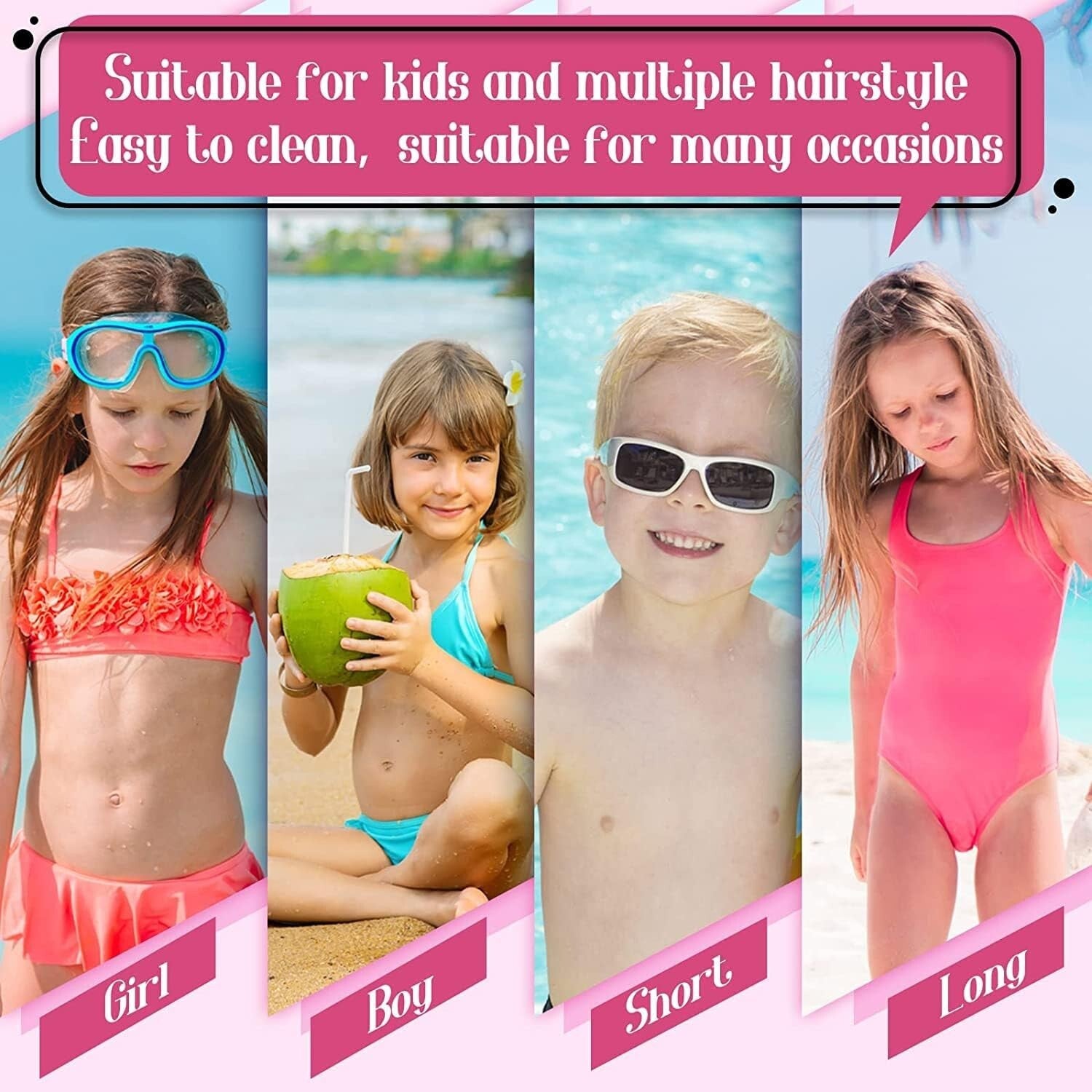 AKSXU Girls Silicone Swimming Cap Swim Hat Pink Mermaid Children Kids 6-14 Years