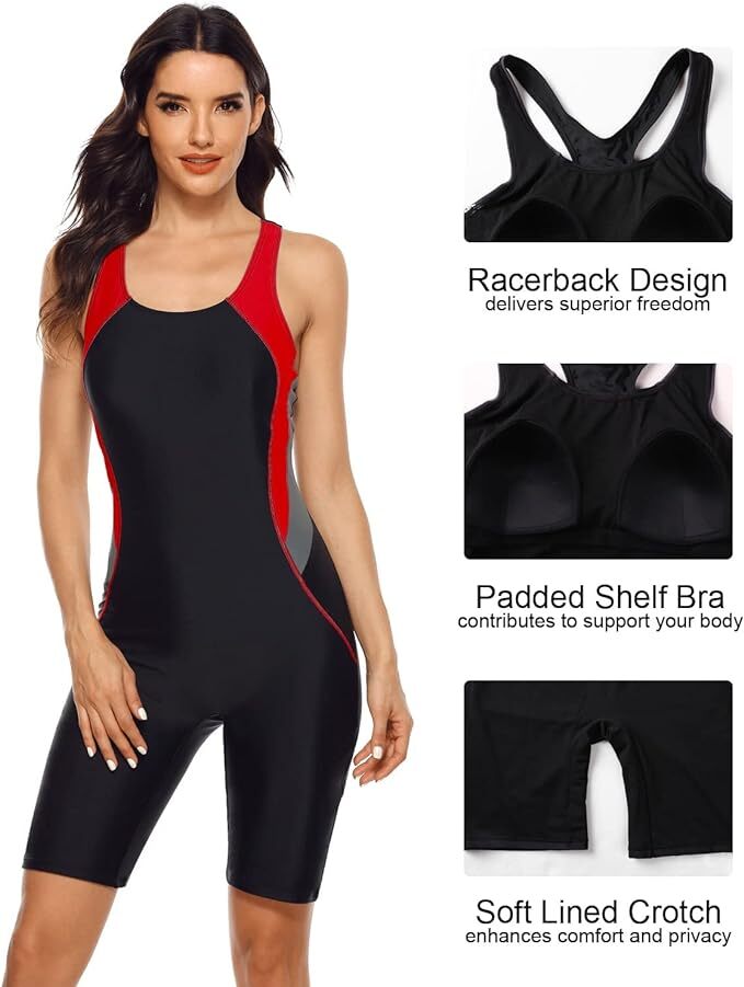 Attraco Women's Boyleg Legsuit Racerback Swimsuit Swimming Costume Kneeskin BNWT
