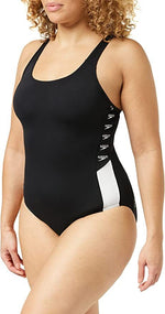 Speedo Women's Boom Logo Splice Muscleback Swimsuit Swimming Costume White BNWT