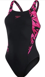 Speedo Women's Hyperboom Splice Muscleback Swimsuit Swimming Costume Black BNWT