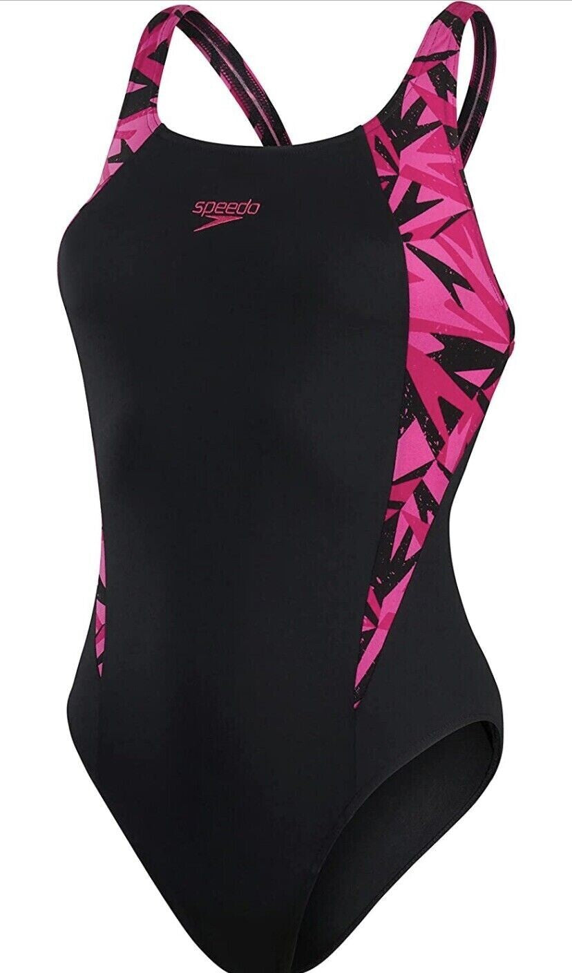 Speedo Women's Hyperboom Splice Muscleback Swimsuit Swimming Costume Black BNWT