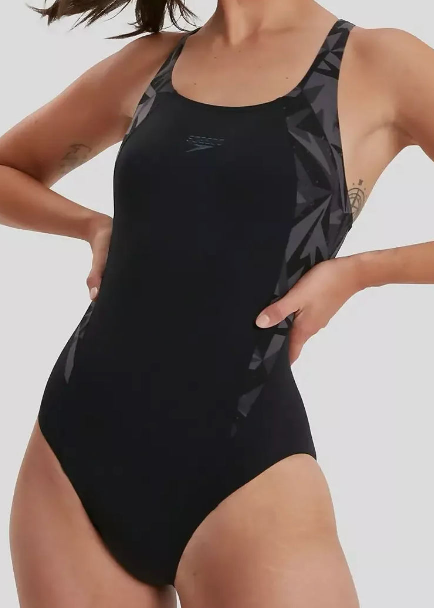 Speedo Women's Hyperboom Splice Muscleback Swimsuit Swimming Costume Black BNWT