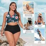 Hanna Nikole High Waist Ruched Tummy Control Bikini Swimsuit Swimming Costume