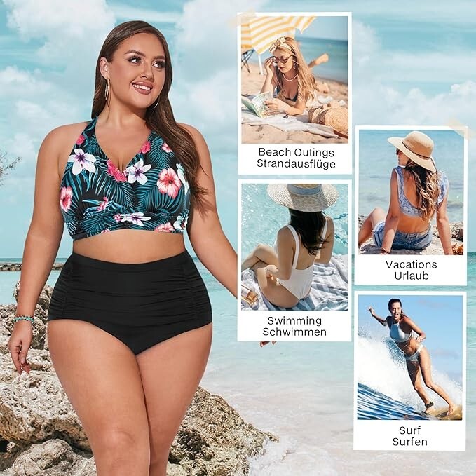Hanna Nikole High Waist Ruched Tummy Control Bikini Swimsuit Swimming Costume
