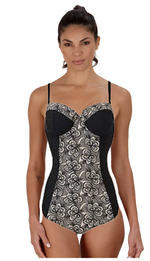 Beach To Beach Women's Black Lace Print Bandeau Swimsuit Swimming Costume BNWT