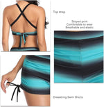 Greensen Women's Padded Boyshort Striped Bikini Swimsuit Swimming Costume BNWT