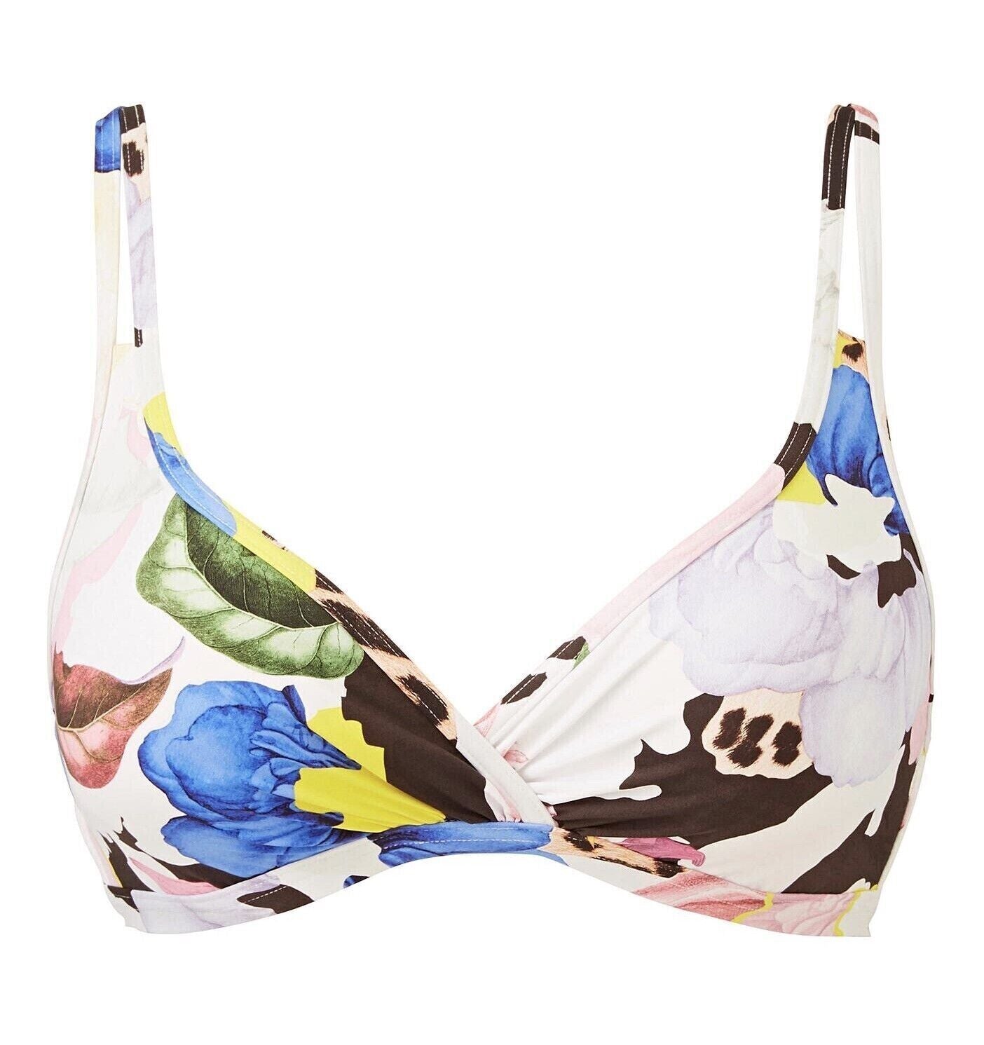 Sunseeker Women's Flower Bomb Bikini Top Plunge Swimsuit Swimming UK 22 D BNWT