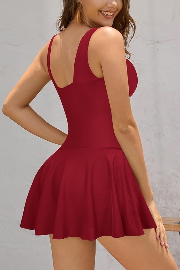Shekini Women's V-Neck Swim Dress Swimsuit Swimming Costume Ruched Skirt BNWT