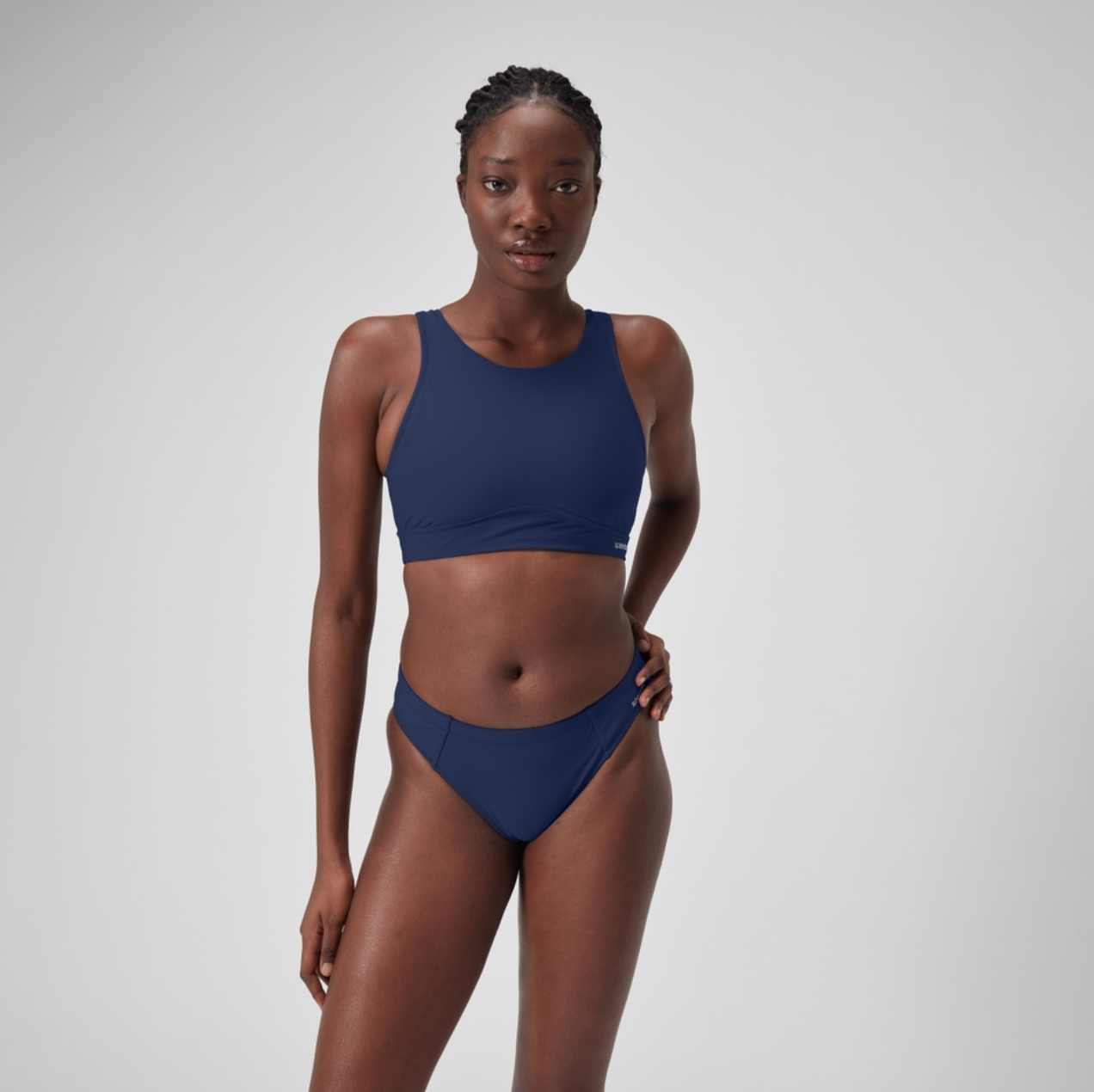 Speedo Women's Solid High Neck Crop Top Swimsuit Swimming Costume Swimwear BNWT