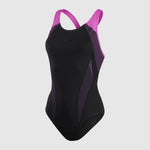 Speedo Women's Placement Laneback Swimsuit Swimming Costume Black Pink BNWT
