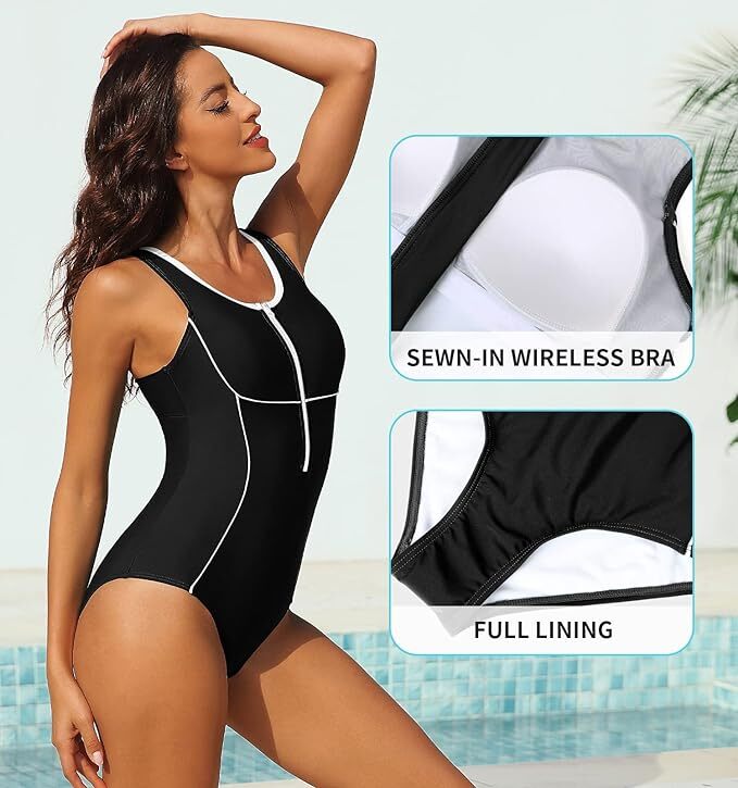 CharmLeaks Women's Padded Zip Racerback Swimsuit Swimming Costume Swimwear BNWT