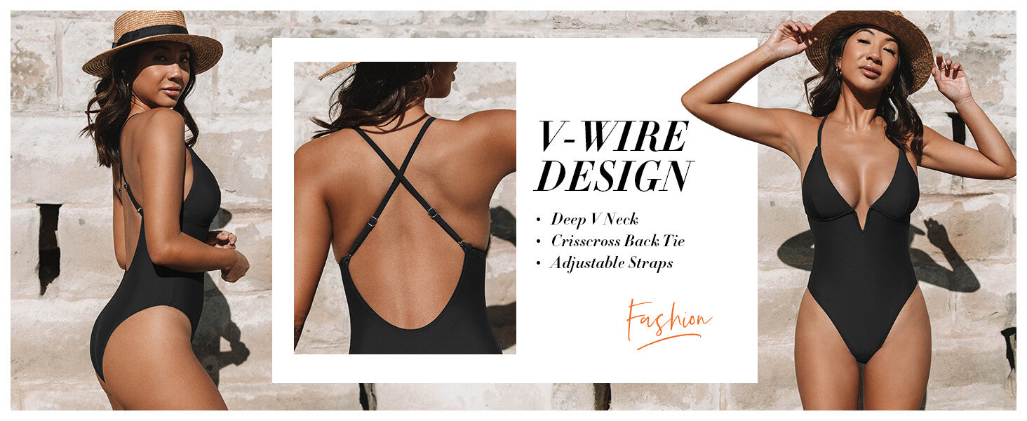 Cupshe Women's Deep V Neck Criss Cross Back Swimsuit Swimming Costume BNWT