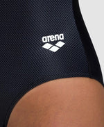 Arena Women's Overlap Print V-Back Swimsuit Swimming Costume Black BNWT