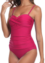 Derssity Women's Ruched Tummy Control Bandeau Twist Swimsuit Swimming Costume