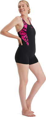 Speedo Women's Hyperboom Splice Legsuit Swimming Costume Swimsuit Pink BNWT