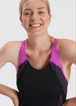 Speedo Women's Placement Laneback Swimsuit Swimming Costume Black Pink BNWT