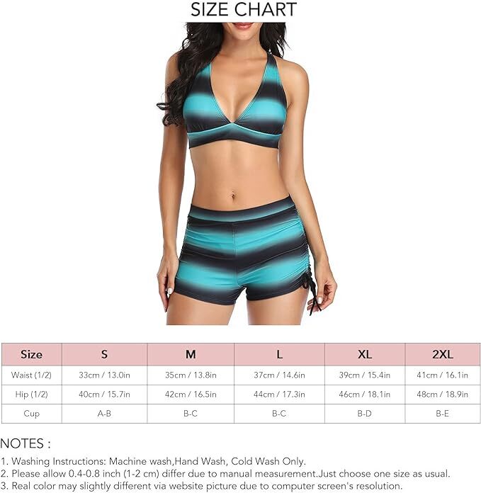 Greensen Women's Padded Boyshort Striped Bikini Swimsuit Swimming Costume BNWT