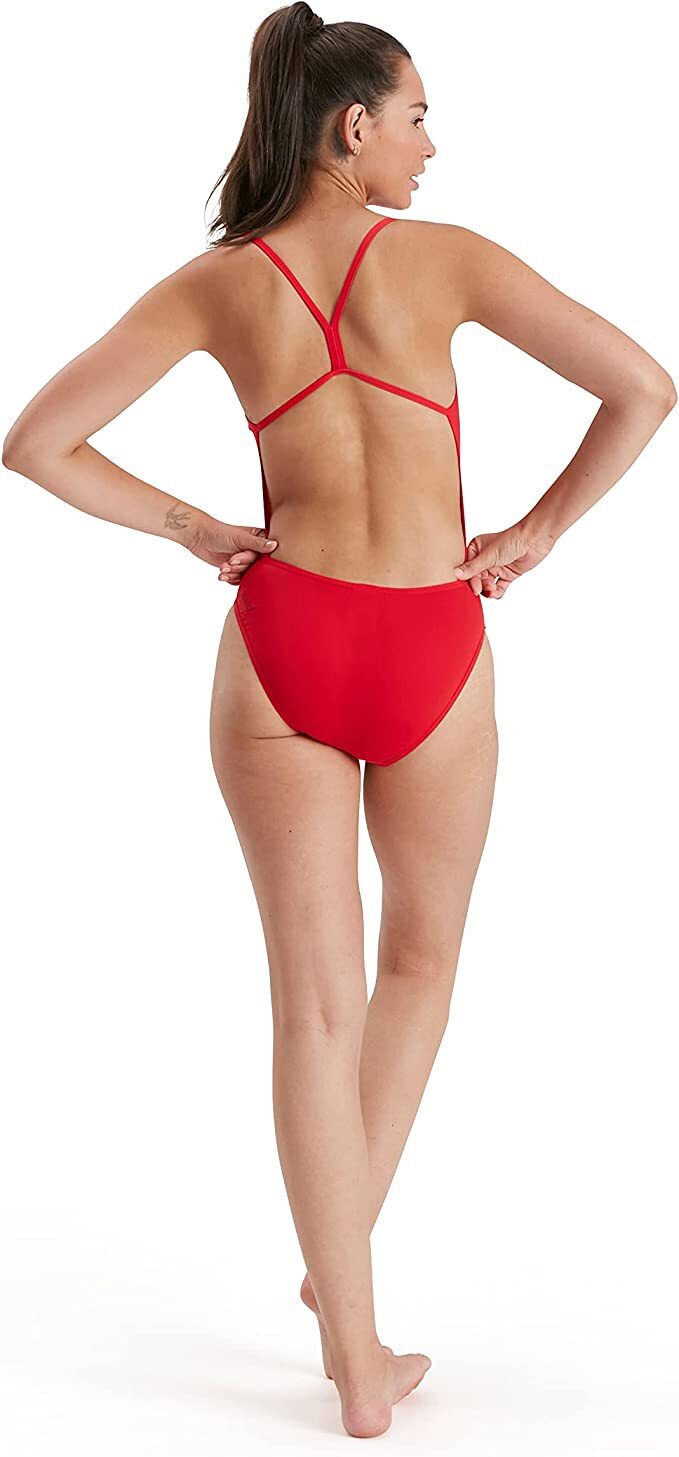 Speedo Women's Eco Endurance+ Thinstrap Swimsuit Swimming Costume Red BNWT