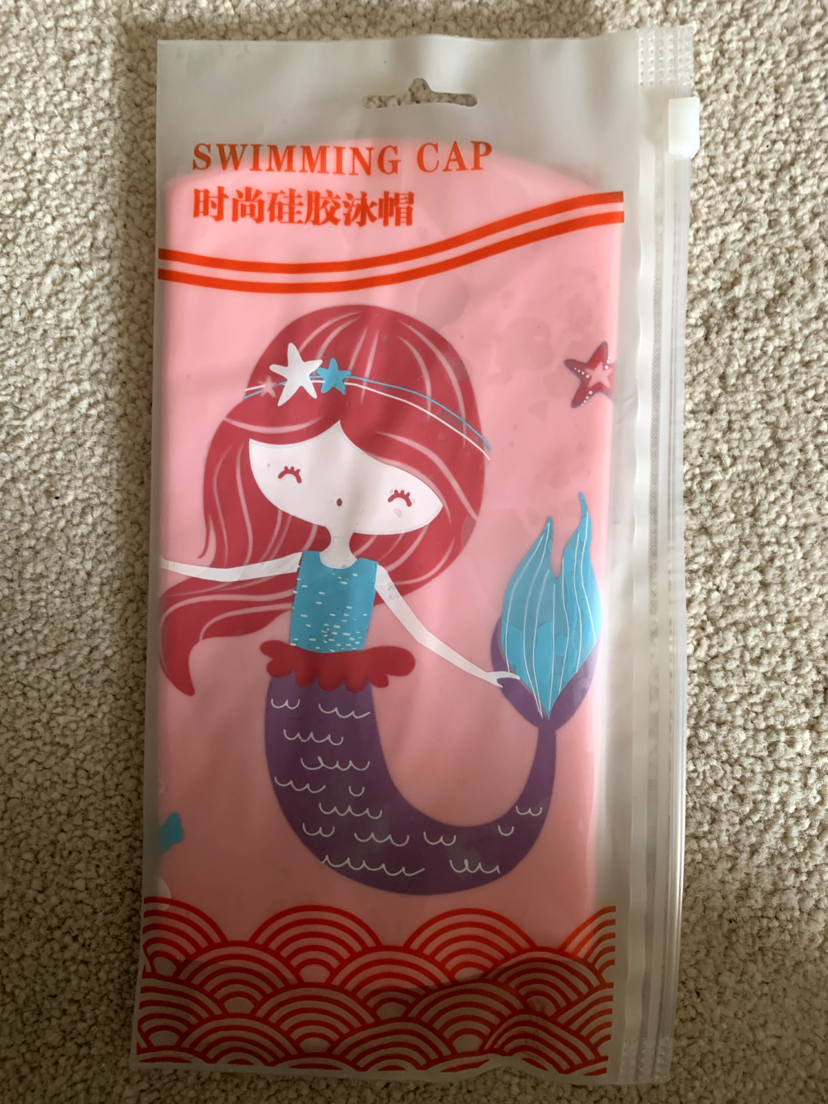 AKSXU Girls Silicone Swimming Cap Swim Hat Pink Mermaid Children Kids 6-14 Years