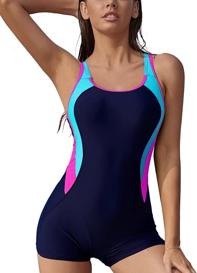 Shekini Women's Boyleg Legsuit Racerback Swimsuit Swimming Costume BNWT