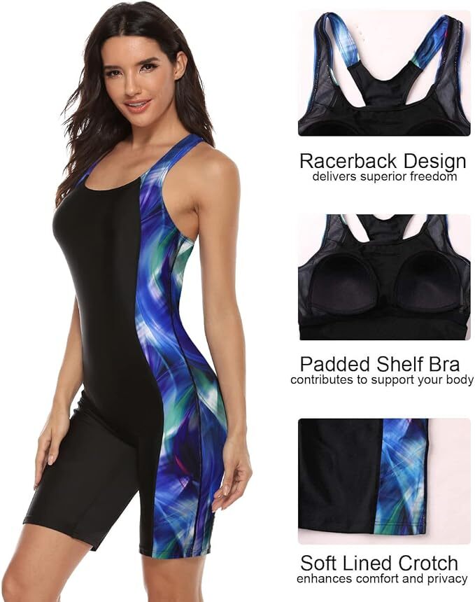 Attraco Women's Boyleg Legsuit Racerback Swimsuit Swimming Costume Kneeskin BNWT