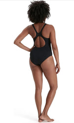 Speedo Women's Placement Muscleback Swimsuit Swimming Costume Black Blue BNWT