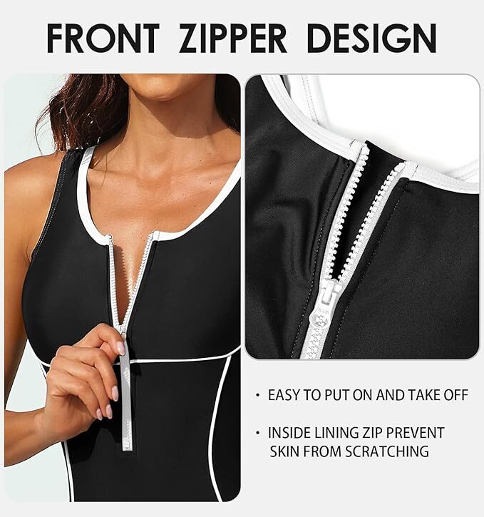 CharmLeaks Women's Padded Zip Racerback Swimsuit Swimming Costume Swimwear BNWT