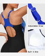Attraco Women's Padded Colour Block Racerback Swimsuit Swimming Costume BNWT