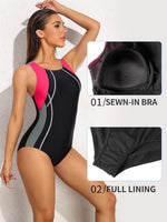 Attraco Women's Padded Colour Block Racerback Swimsuit Swimming Costume BNWT