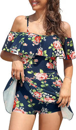 Shekini Women's Off-Shoulder Flounce Swim Dress Swimsuit Swimming Costume BNWT