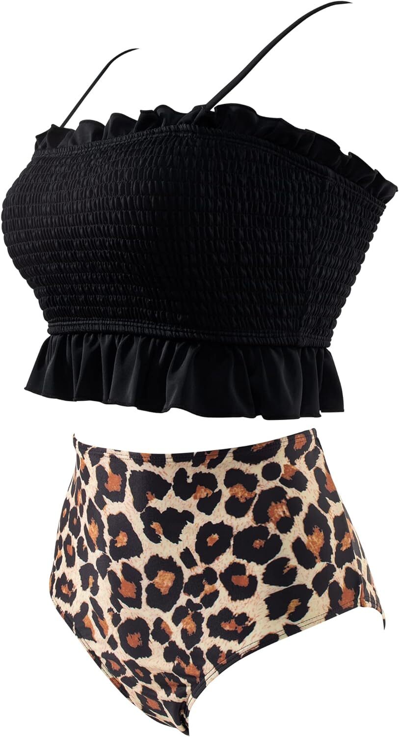 RXRXCOCO Womens Bandeau High Waist Ruffled Bikini Swimsuit Swimming Costume BNWT