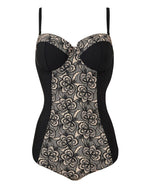 Beach To Beach Women's Black Lace Print Bandeau Swimsuit Swimming Costume BNWT