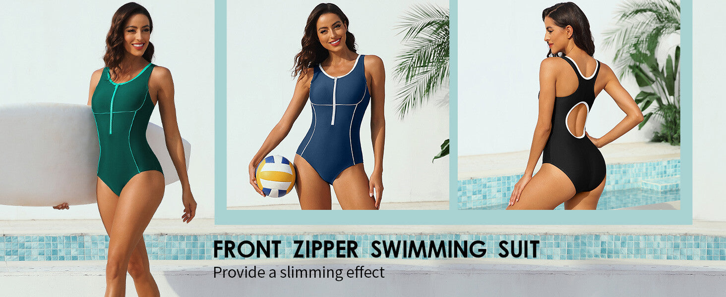 CharmLeaks Women's Padded Zip Racerback Swimsuit Swimming Costume Swimwear BNWT