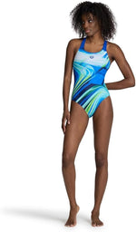 Arena Women's Visual Waves Pro Back One Piece Swimsuit Swimming Costume BNWT