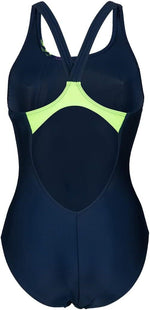 Arena Women's V Back Graphic Swimsuit Swimming Costume Ladies Navy/Green BNWT