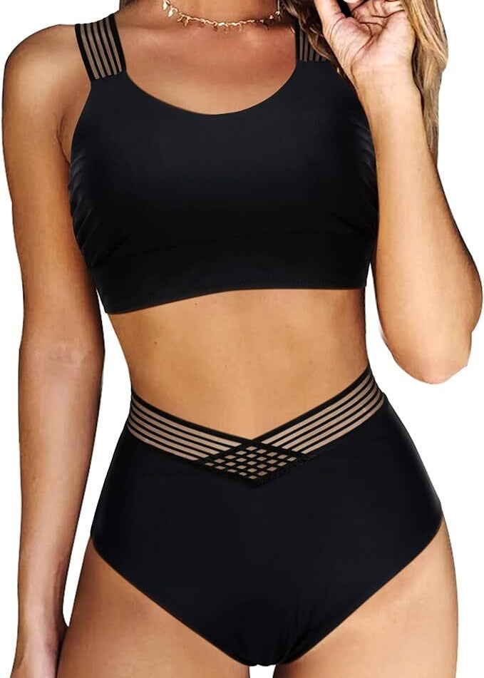 DOULAFASS Women's Racerback Bikini Set Swimsuit Swimming Costume Mesh BNWT