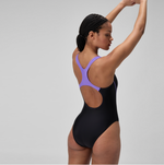 Speedo Women’s Medley Logo Medalist Swimsuit Swimming Costume Black Peach BNWT