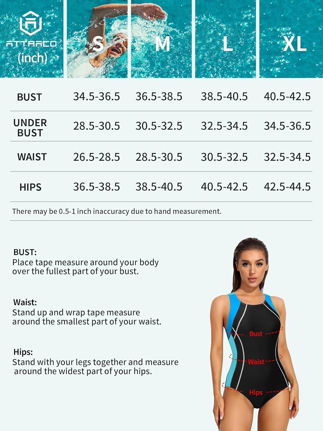 Attraco Women's Padded Colour Block Racerback Swimsuit Swimming Costume BNWT