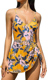 Shekini Women's V-Neck Swim Dress Swimsuit Swimming Costume Tie Side Skirt BNWT