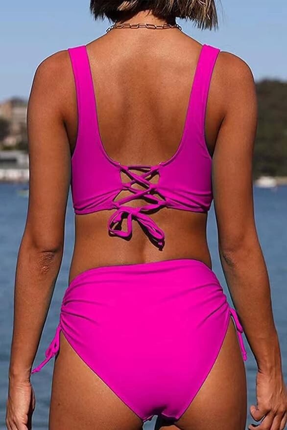 CheChury Women's High Waist Twist Front Bikini Swimsuit Swimming Costume BNWT