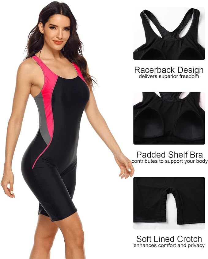 Attraco Women's Boyleg Legsuit Racerback Swimsuit Swimming Costume Kneeskin BNWT