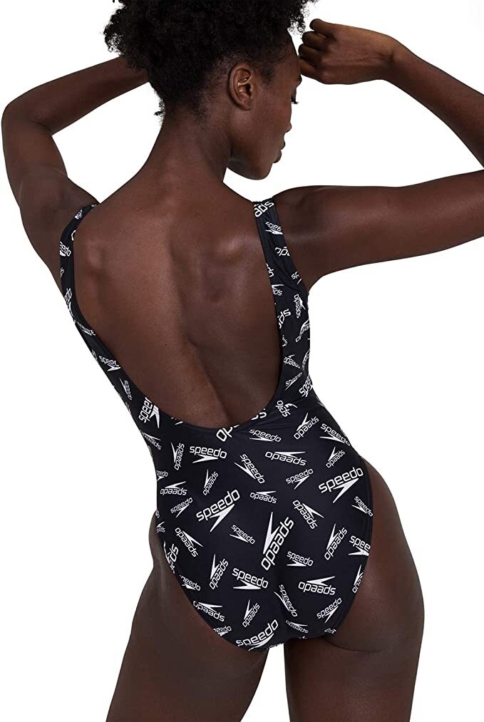 Speedo Women's Allover Deep U-Back High Leg Swimsuit Swimming Costume BNWT